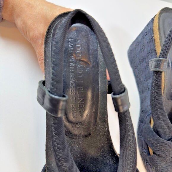 Donald J. Pliner Black Bowie Straw Wedge Sandals Shoes Women's Size 7.5M - Picture 5 of 9